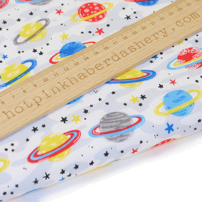Planets and stars polycotton fabric