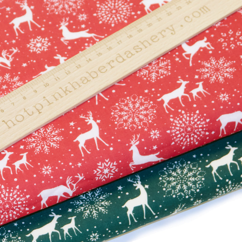Polycotton print fabric reindeers snowflaskes Christmas