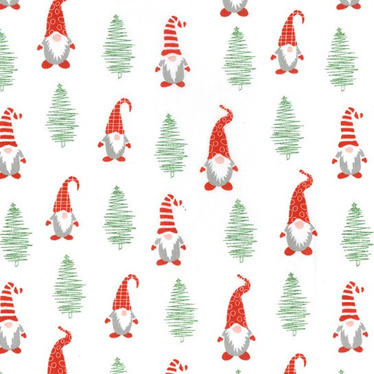 Swatch of Christmas gonks & Christmas trees white polycotton fabric 