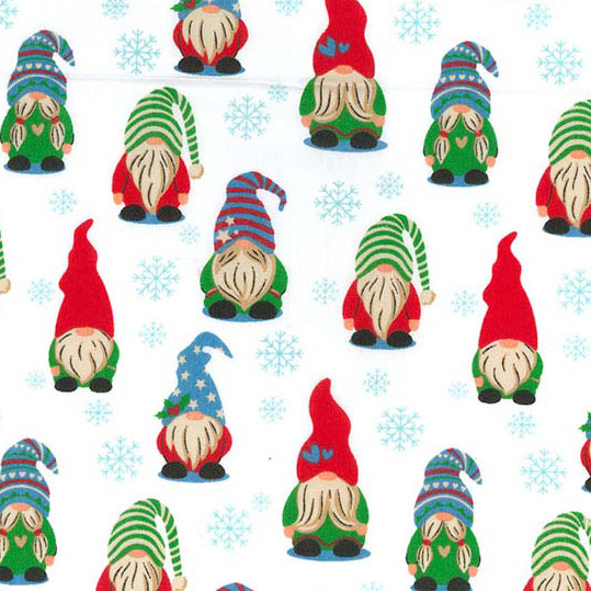 swatch of Christmas gonks & snowflakes polycotton fabric
