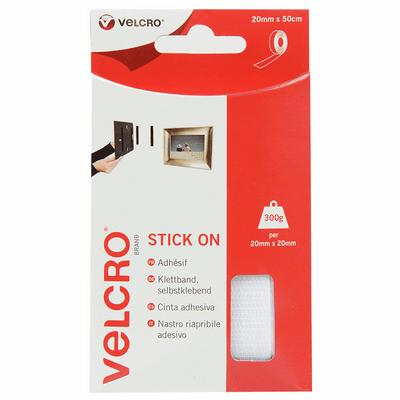 Hook and loop 20mm x 50cm Velcro brand stick on self adhesive tape in white
