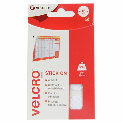 White VELCRO stick on 16mm coins hook and loop