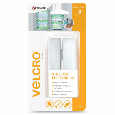 VELCRO Brand hook and loop stick on for fabric 60cm x 19mm for lightweight items in white