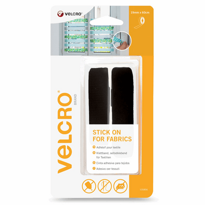 VELCRO Brand hook and loop stick on for fabric 60cm x 19mm for lightweight items in black