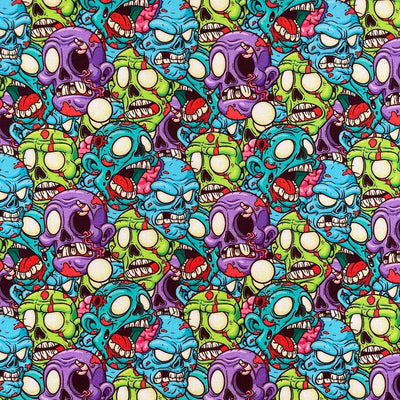 Swatch of Halloween walking dead zombie 100% cotton fabric by Chatham Glyn