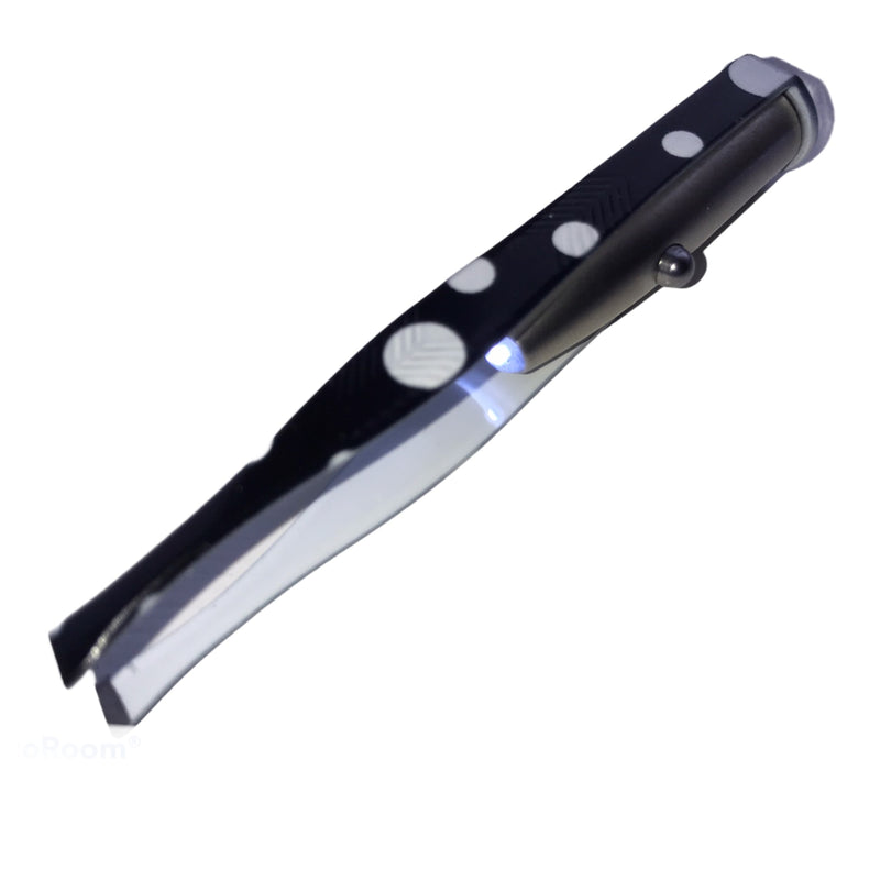LED light black with white polka dots tweezers 3.25in stainless stee