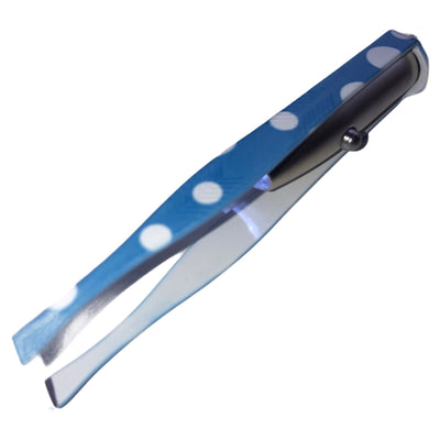LED light blue with white polka dots tweezers 3.25in stainless steel