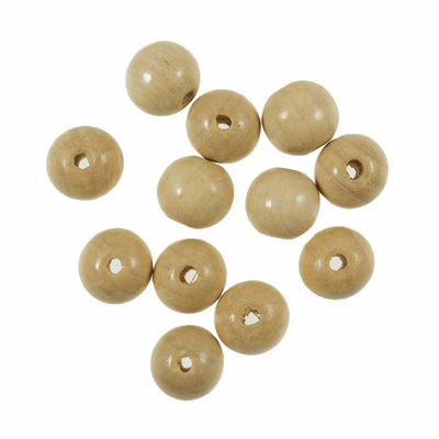 15mm macramé wooden round beads with centre hole.  Pack of 12. 