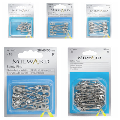 Milward steel safety pins in a handy reusable box.