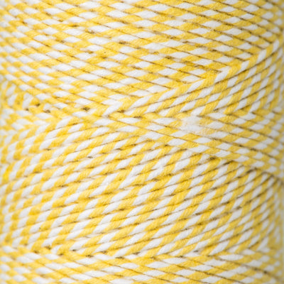 2mm Bright Bakers Twine/String in striped daffodil yellow and white