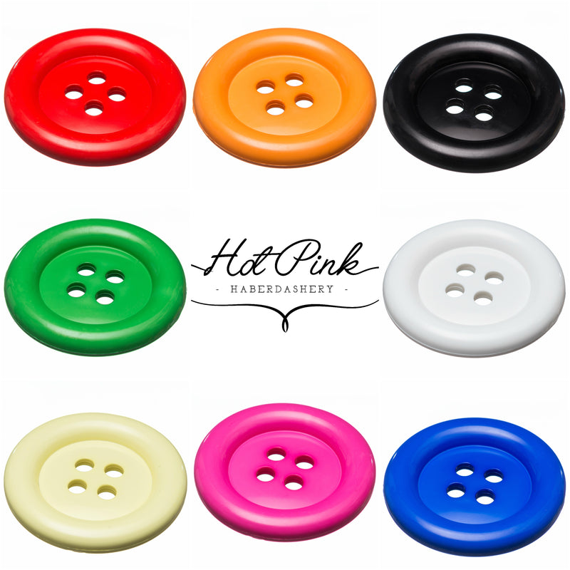 Large 51mm plastic clown costume buttons in 10 colours