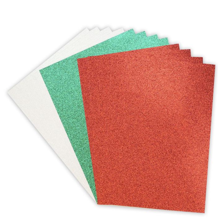 A4 Double-Sided Festive Mix Glitter Card by Dovecraft - green, red, white