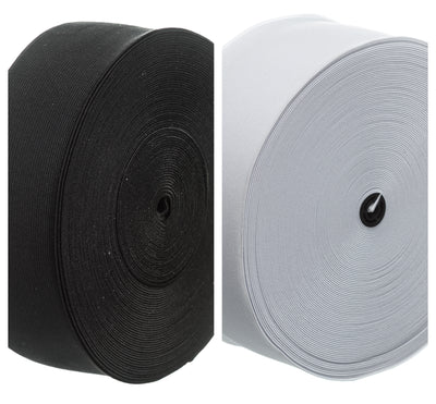 Black or white flat elastic in 19mm, 25mm, 32mm, 38mm, 50mm and 75mm