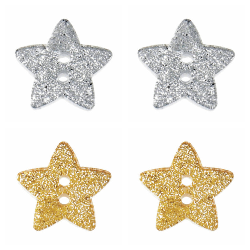Trimit 18mm Christmas glitter star shaped buttons in silver and gold