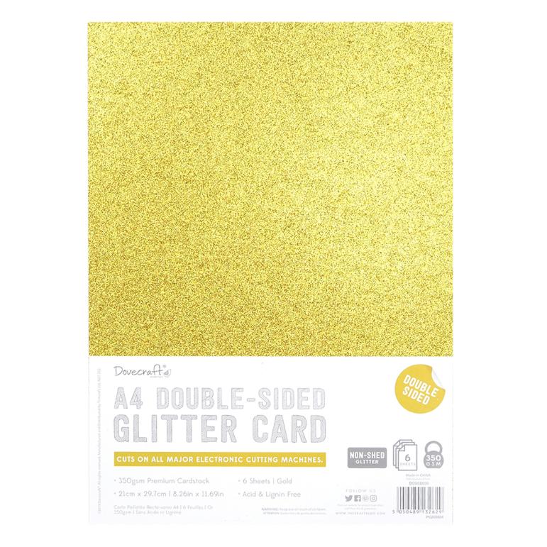 A4 Double-Sided Gold Glitter Card by Dovecraft - 6 Sheets