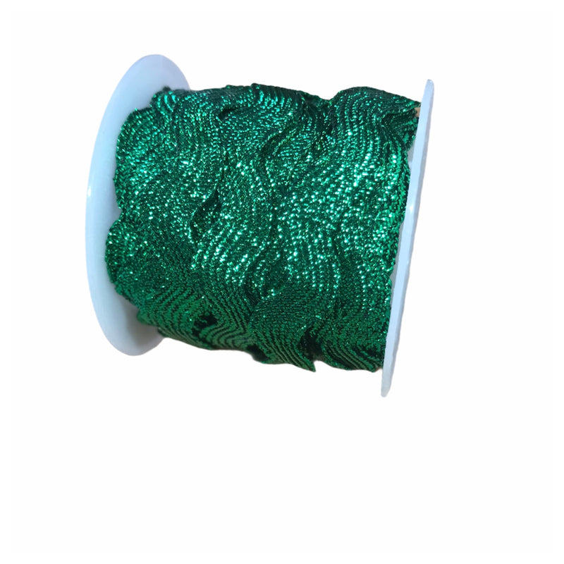 Trimits Christmas metallic ric rac ribbon 3m x 8mm spool in green