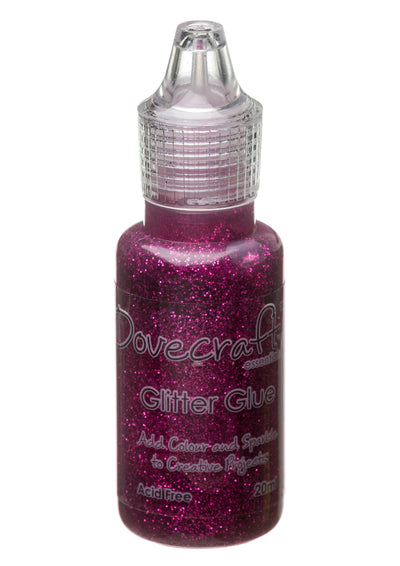Cerise Pink Dovecraft Glitter glue for all craft applications. Great for fabric projects and card making.