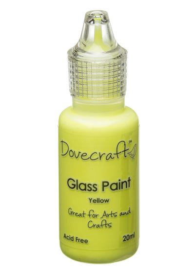 Yellow Dovecraft Glass Paint. Use to upcycle old glass objects or decorate glass surfaces.