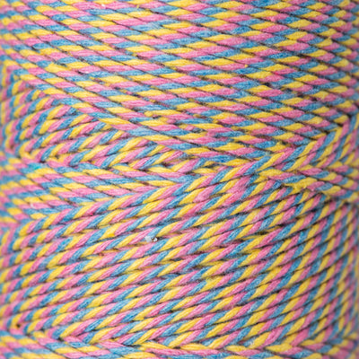 2mm Bright Bakers Twine/String in striped yellow, pink and sky blue