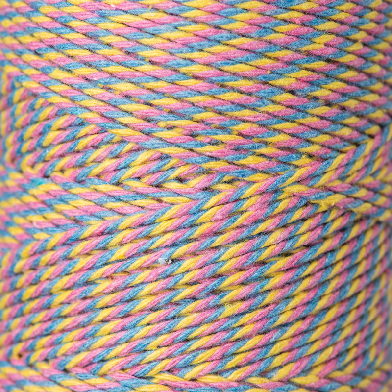 2mm Bright Bakers Twine/String in striped yellow, pink and sky blue