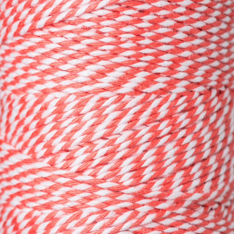 2mm Bright Bakers Twine/String in striped strawberry pink and white