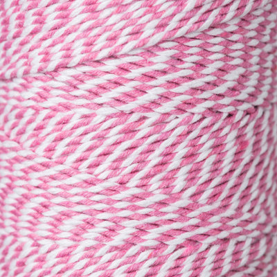 2mm Bright Bakers Twine/String in striped rose pink and white