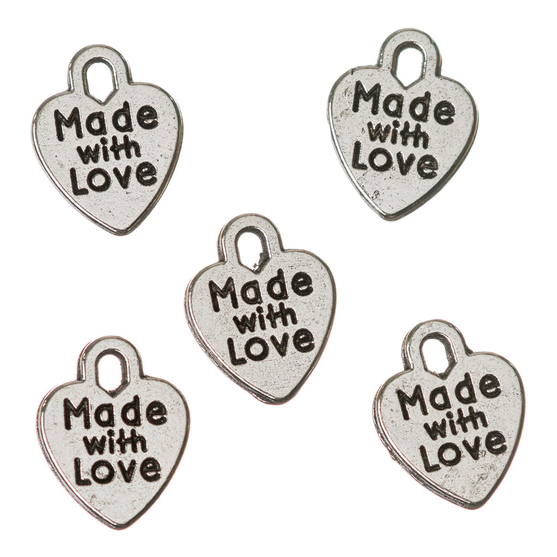 Made with love heart pendant charm in silver