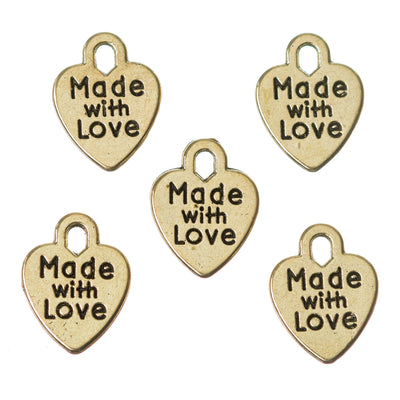 Made with love heart pendant charm in gold