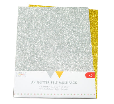A4 glitter felt sheets - silver and gold