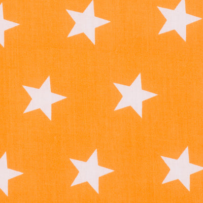 Swatch of fun and bold white stars on polycotton fabric in orange