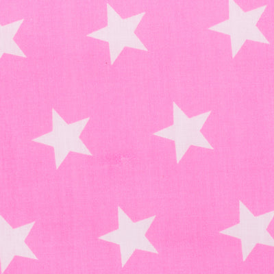 Swatch of fun and bold white stars on polycotton fabric in pink