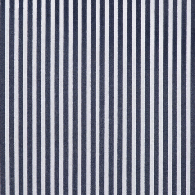 Swatch of classic 3mm traditional candy stripe polycotton fabric in white and navy blue