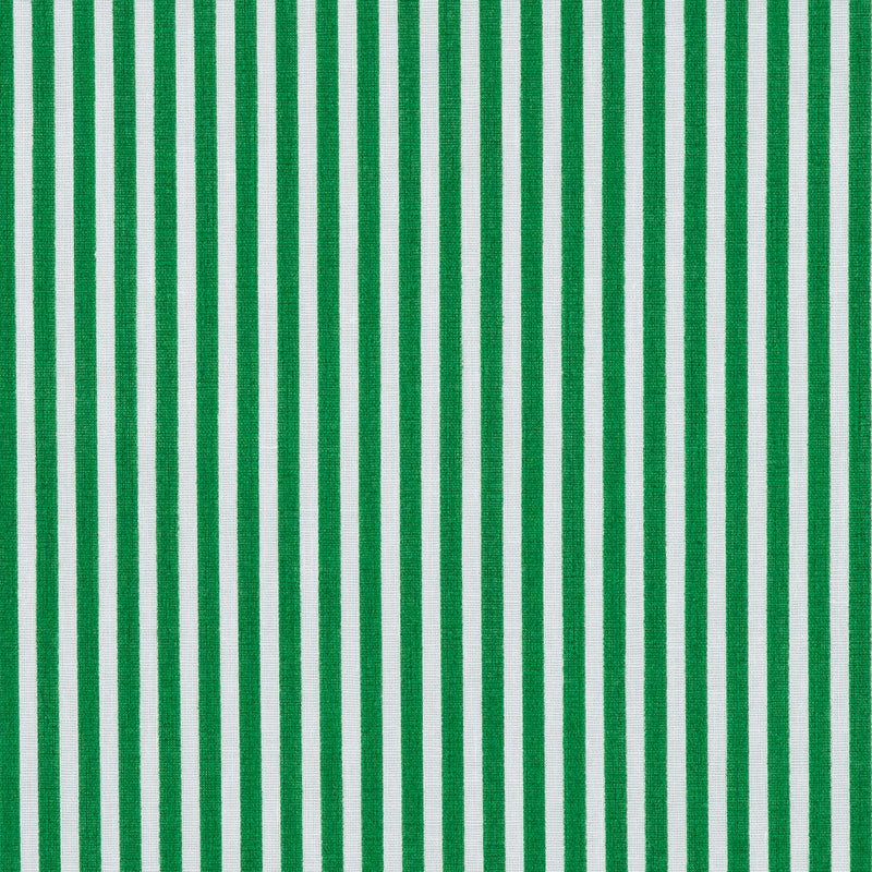 Swatch of classic 3mm traditional candy stripe polycotton fabric in white and green