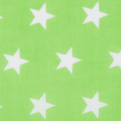 Swatch of fun and bold white stars on polycotton fabric in green