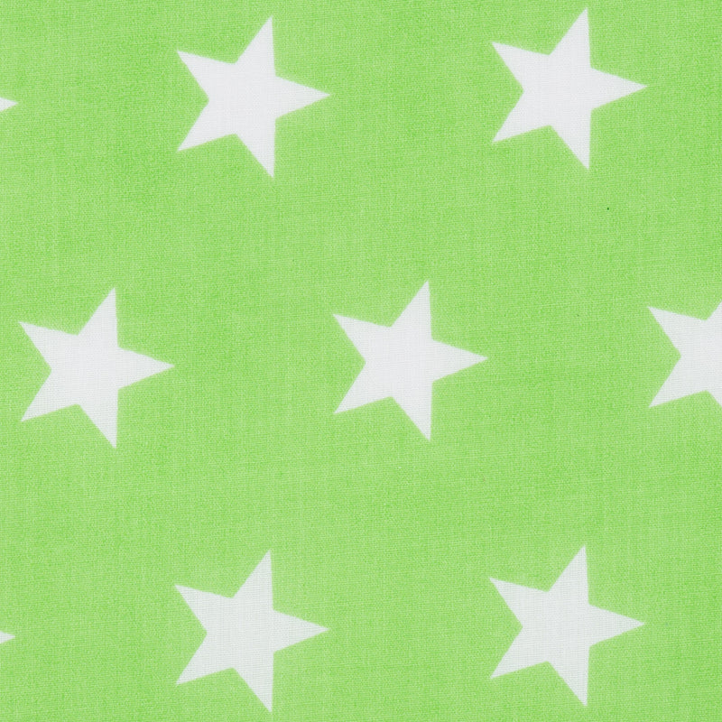 Swatch of fun and bold white stars on polycotton fabric in green