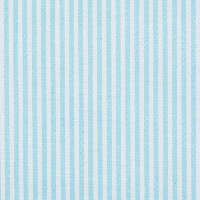 Swatch of classic 3mm traditional candy stripe polycotton fabric in white and baby blue