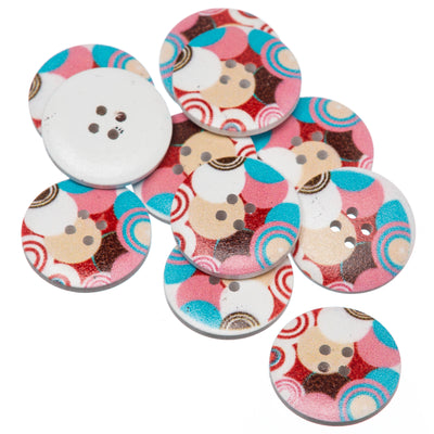 Round Retro 23mm Painted Wooden Buttons 60's style in blue and pink