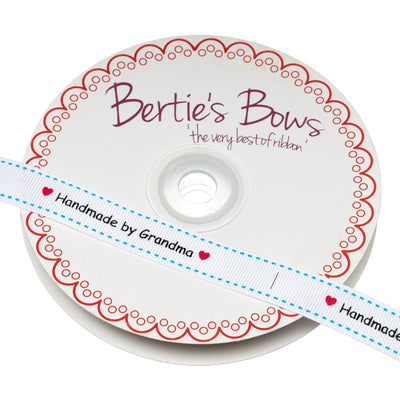 Bertie's Bows 'Handmade by Grandma' grosgrain ribbon in Ivory and Red