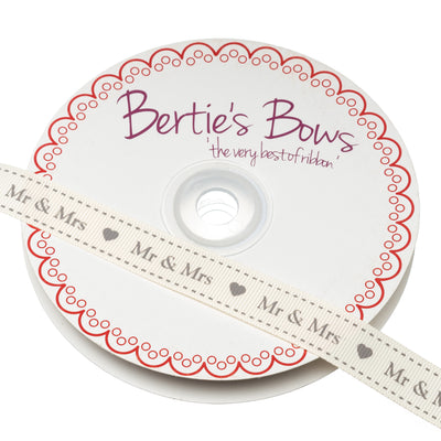 Bertie's Bows 'Handmade by Grandma' grosgrain ribbon in Ivory and silver