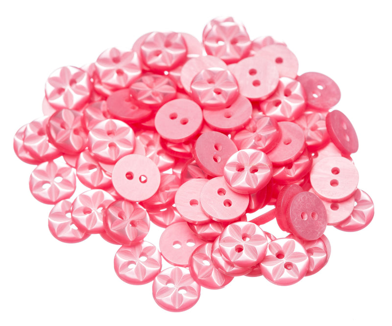 Star round plastic buttons in bright pink