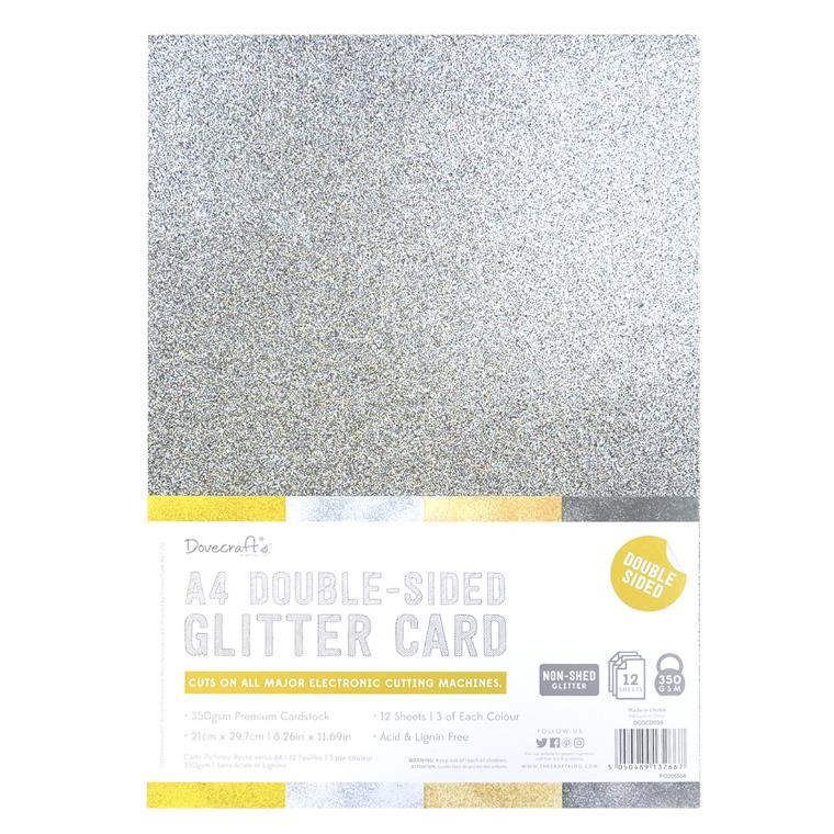 A4 Double-Sided Metals Mix Glitter Card by Dovecraft- 12 Sheets