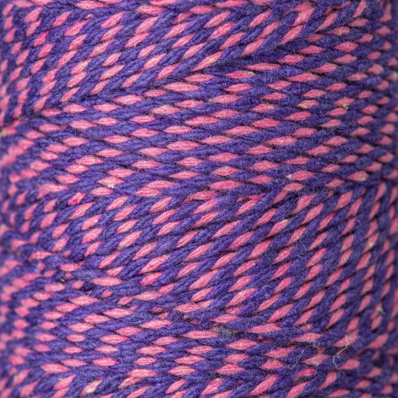 2mm Bright Bakers Twine/String in striped pink and violet purple