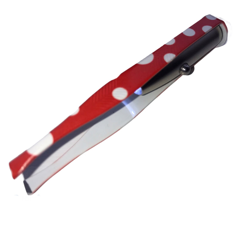 LED light red with white polka dots tweezers 3.25in stainless steel