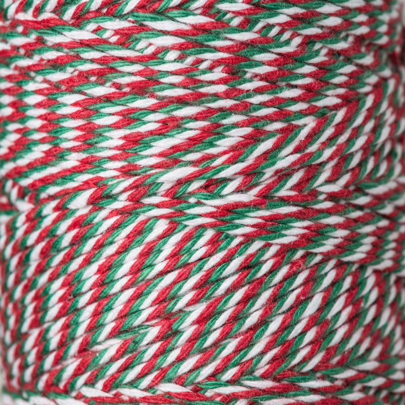 2mm Bright Bakers Twine/String in striped emerald green, red and white