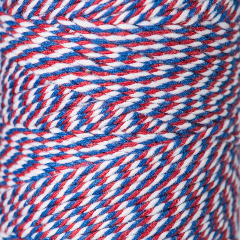 2mm Bright Bakers Twine/String in striped red, white and oxford blue