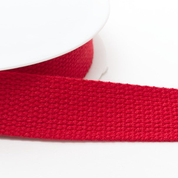 Cotton weave bag webbing 25mm in red 32