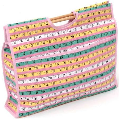Wooden Handles Craft Bag in pink, blue and yellow Tape Measure print