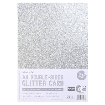 A4 Double-Sided Silver Glitter Card by Dovecraft - 6 Sheets