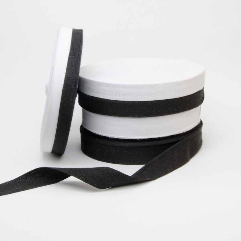 Cotton tape black & white plain weave, 100% cotton, Soft touch, available 13mm,19mm & 25mm.